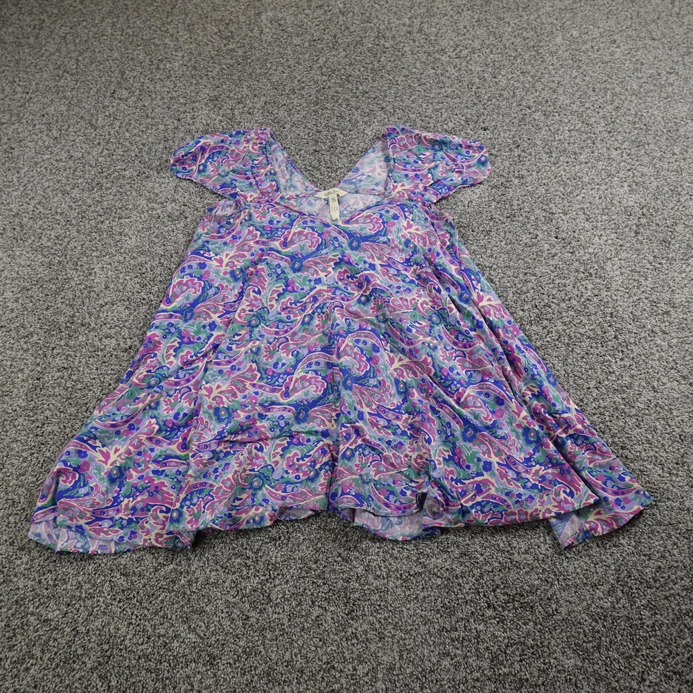Matilda Jane Shirt Womens S Blue Pink Floral Boho Short Sleeve Flowy Tunic Top